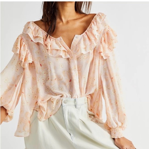 Free People Cherry Blossom Sheer Bright Floral Blouse
(Oversized small) - Picture 4 of 5